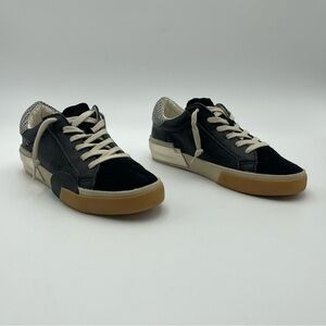 Dolce Vita Women-SZ 5- Zina Sneaker Black Silver Leather Shoes-MSRP $125